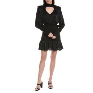 FARM RIO Smocked Mock Neck Cutout Long Sleeve Dress Black Satin *FLAWS*